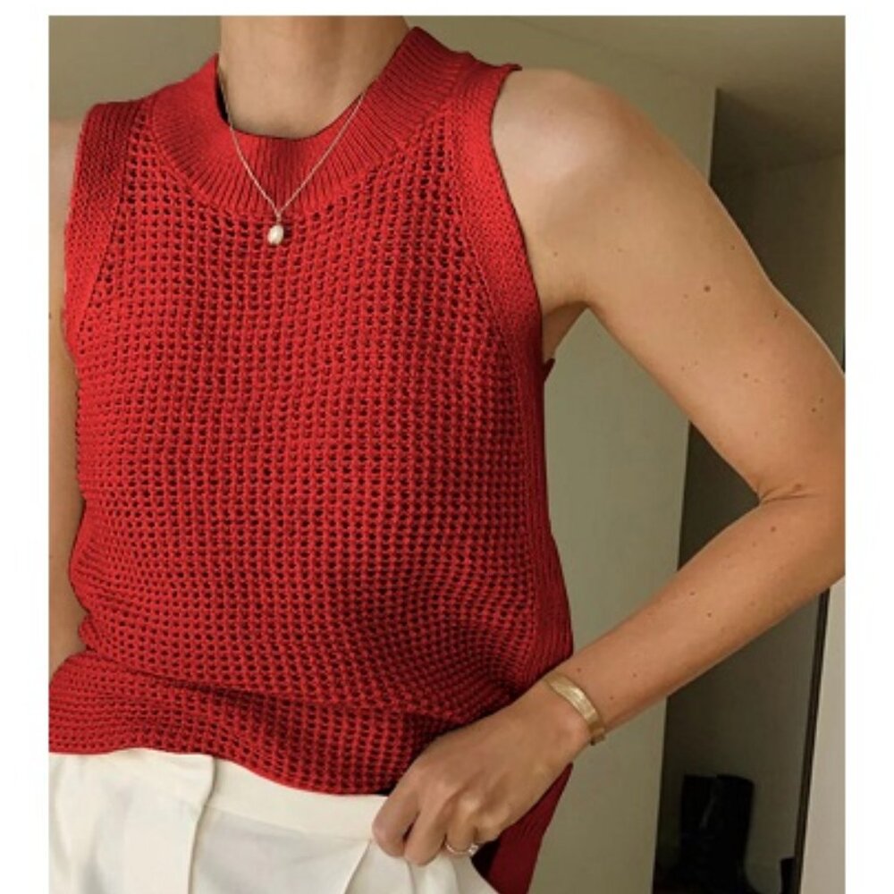 Commense Knit Hollow Solid Tank Top Red NWT, Size M